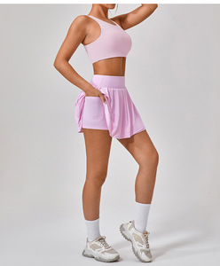 Custom Logo 2-delige Meisjes Workout Sweatsuit Lange Mouwen Rits Jack Met Geplooide Mini Rok Tennis Outfits Golfrokken Sets - Product Image 3