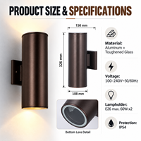 Luminaire extérieur pour portail de jardin couleur marron ETL, applique murale extérieure avec ampoule LED orientable haut et bas