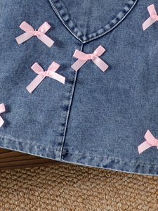 Camicia autunno bambina abito in denim 2 pz vestiti Set 0-3y bambino Gir fiocco da principessa completo completo - Product Image 4