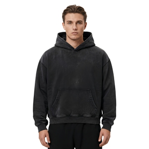 Sudadera con Capucha Oversize para Hombre, Negra, 100% Algodón, Estilo Casual, Color Sólido, Lavada, Estilo Urbano - Product Image 1