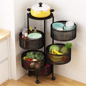 5 Layer Rotating <b>Vegetable</b> Rack Kitchen Carbon Steel Storage Holder Fruit Kitchen Metal Storage Rack Shelf Trolley Cart - Product Image 2