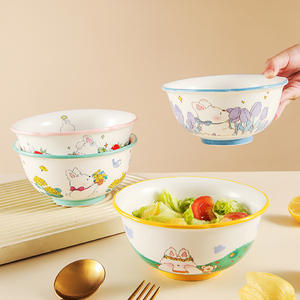 Bol à <span class=keywords><strong>manger</strong></span>/en nouilles/en soupe en céramique avec motif de dessin animé mignon, design frais et adorable, lapin gras, couleur sous-glaçure, vaisselle de table - Product Image 1