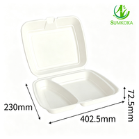 Boîte à clapet SUMKOKA 9x8 pouces à 2 compartiments en bagasse, jetable, biodégradable et compostable, pour plats à emporter