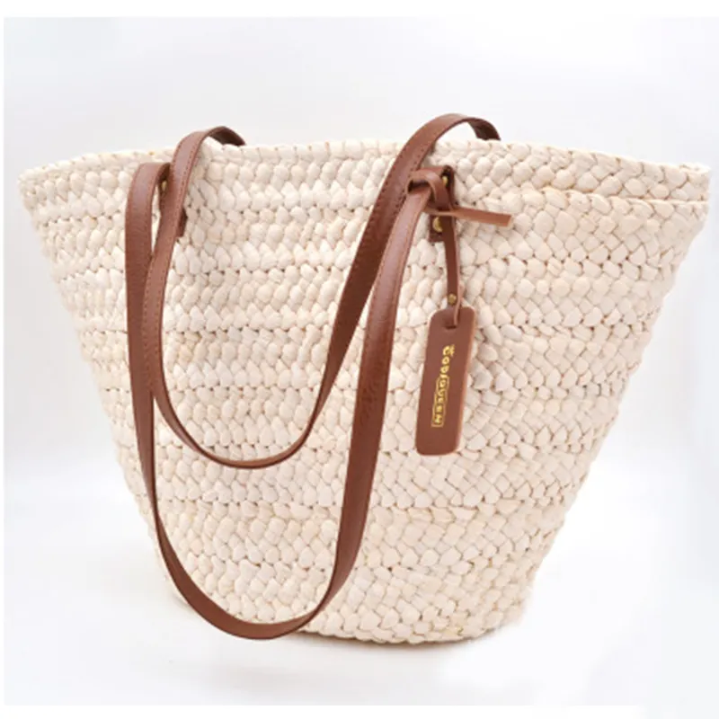 Korean Style Large Open Fashion Straw Women Hand Bag INS Hot Simple Western Large Capacity Beach Woven Straw Commuting Handbag