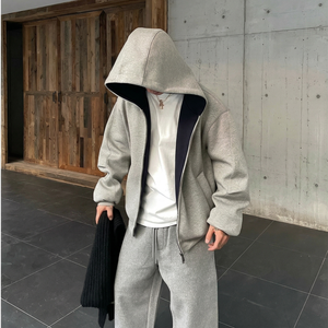 Hot Supplier Custom 450GSM Heavyweight Zip Up Hoodie Men HighQuality Two Tone Oversized Fleece Blank Hooded Streetwear TKAN857 - Product Image 2