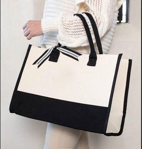 Classique noir et blanc initial toile sacs fourre-tout femmes sac fourre-tout concepteur tissu toile coton Shopping fourre-tout toile sac sacs à main - Product Image 2