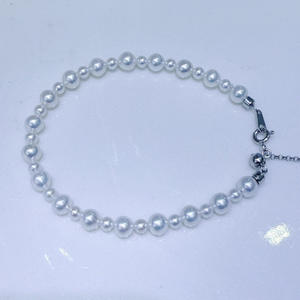 Bracelet en perles d'eau douce naturelles 3-5 mm, presque rondes, sans défaut, lumière aurora, perle blanche de luxe sur argent pur, ornement de main - Product Image 4