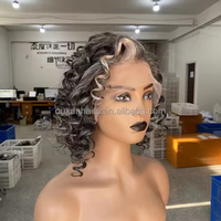 Wig Rambut Pendek Keriting Brasil Remy Warna Terang dengan Lace Closure 5*5 Transparan 12 inci untuk Wanita Grosir