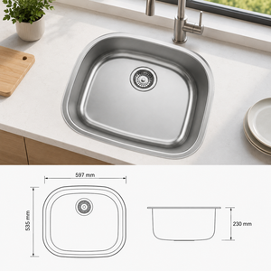 Évier de cuisine carré à cuve unique sous plan Tan Dai Thanh Surface, épaisseur 1,0-1,2 mm, anti-bruit SP120, en acier inoxydable SUS304, finition satin brossé - Product Image 1