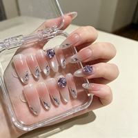 Micoz French Pink Purple Acrylic Press Nails Glue Coffin/Almond/Square Shapes Finger Use-Daily Commuter Banquet Leisure 12