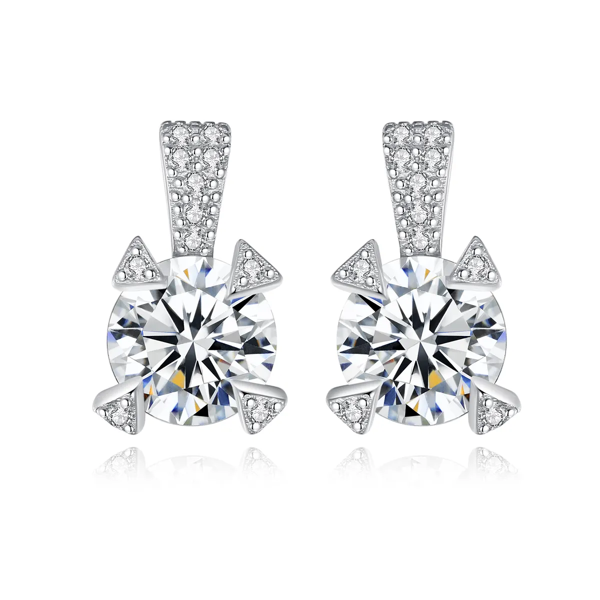 Simple 925 Sterling Silver CZ Diamond Stud Earring Round Cubic Zircon 4 Prong Set Fashion CZ Earrings Jewelry