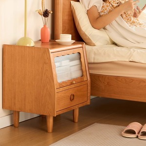Table de chevet en bois massif, armoire de rangement en bois de cerisier, table de chevet de chambre à coucher, style rétro nordique - Product Image 4
