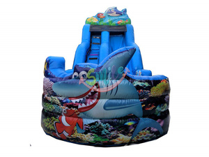 Tobogán de agua de tiburón de piscina pequeña inflable superventas Tobogán de agua inflable comercial <span class=keywords><strong>con</strong></span> piscina - Product Image 2