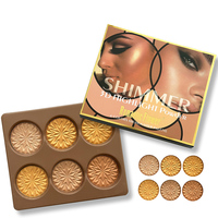 Palette de poudre illuminante pour le visage à 6 couleurs scintillantes pour peaux foncées, longue tenue, convient à toutes les peaux
