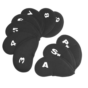Ensemble de housses de tête de club de golf en nylon noir brodé sur mesure, de luxe et fantaisie, avec broderie élégante et peluche, pour fers et putters - Product Image 1