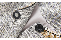 Ensemble tailleur tweed automne-hiver de qualité supérieure pour femme, col rond, manches longues, manteau à simple boutonnage, mini-jupe crayon, 2 pièces avec strass