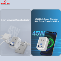 Adaptateur de charge rapide FOXCAN 45W PD QC3.0 pour ordinateur portable et appareil photo, pour voyages en AU/CN/JP, avec 1 port USB-A et 3 ports USB-C