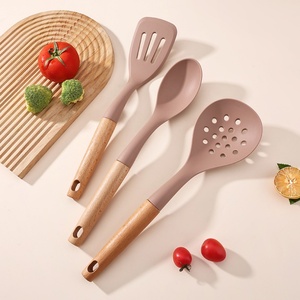 6-Piece Household Kitchen Cooking Utensils Set Spatula Spoon Heat Resistant <b>Silicone</b> Beech Wooden Kitchen <b>Tools</b> Set - Product Image 3