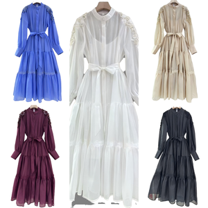 계층 새틴 맥시 원피스 겸손한 의류 여성 디자이너 의류 플러스 사이즈 가벼운 럭셔리 우아한 꽃 무늬 드레스 교회 - Product Image 4