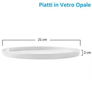 Set di 6 Piatti Piani in Vetro Opale Temperato Bianco, Diametro 21 cm con Bordo Alto 2 cm, Resistenti agli Urti - Product Image 2