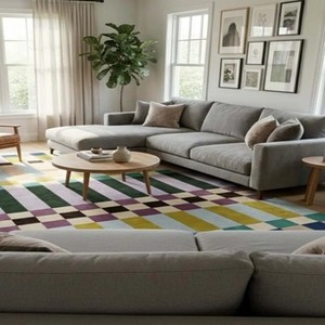 Modern Geometric Area Rug Color Block Checkered Pattern Handtufted Living Room Carpet Soft Contemporary Abstract <b>Floor</b> Decor Rug - Product Image 2