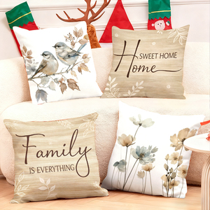 Ngôi nhà ấm cúng, gia đình hạnh phúc, mọi thứ đều ấm áp, gối trang trí trang trí ghế sofa phòng khách với chim, hoa, tất Giáng sinh. - Product Image 1
