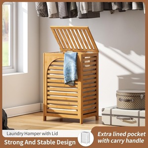 Cesto de ropa impermeable de bambú con bolsas de lavado extraíbles con asas, cesto para la ropa sucia con tapa - Product Image 3