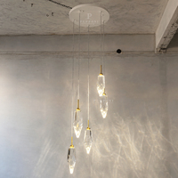 Lustre suspendu multi-gouttes en cristal avec câble réglable pour escalier duplex, villa, éclairage d'entrée