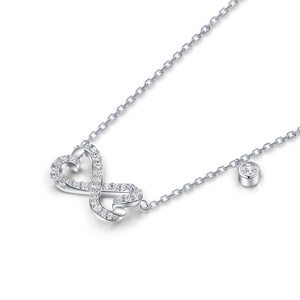 Collar con Colgante de Doble Corazón Infinito en Plata de Ley 925 con Baño de Rodio y Cadena de Eslabones con Circonitas, un Regalo de Boda Moderno para Mujer - Product Image 2