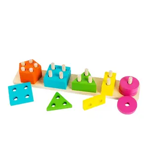 20個の形状色認識幾何学的な並べ替えボードブロックおもちゃ木製モンテッソーリパズル