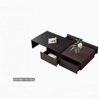 Table basse rectangulaire Japandi avec rangement intégré pour hôtel et salon