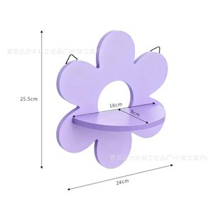 Wooden Flower Shaped Wall <b>Shelf</b> 24cm X 25.5cm Single Layer Hanging Storage <b>Rack</b> For Home Decor - Product Image 1