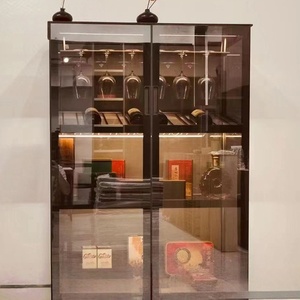 מטבח ריהוט אלומיניום מסגרת ארון צד סיני עם דלת זכוכית מחוסמת חלון זכוכית מחוסמת ארון עם הוביל מנורה - Product Image 1