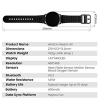 Montre connectée HAYLOU Watch 4S GPS avec écran AMOLED de 1,43 pouces, positionnement GPS par 5 satellites, plus de 120 modes sportifs, BT5.3, LS26
