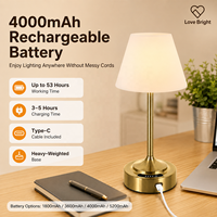 Lampe de table flexible sans fil rechargeable IP54, batterie 4000 mAh DC, indicateur USB-C, gradation tactile, réglable, économie d'énergie