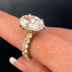 Anillo de compromiso ovalado con halo de oro macizo de 10 quilates, anillo de boda para mujer, joyería de moda - Product Image 1