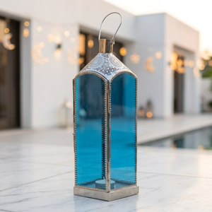 Manufacturers from India Colored Glass <b>Silver</b> Metal Moroccan Candle <b>Lantern</b> for Home & Patio Decoration - Product Image 3
