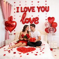 Kit de ballons de la Saint-Valentin rouges, ballons en feuille en forme de cœur avec inscription « Je t'aime », pétales de rose, ballons en latex XOXO, décoration pour demande en mariage, fête de mariage