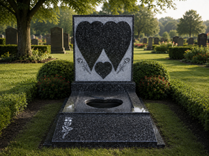 Monumentos funerarios de granito con diseño de doble corazón en oferta. - Product Image 2