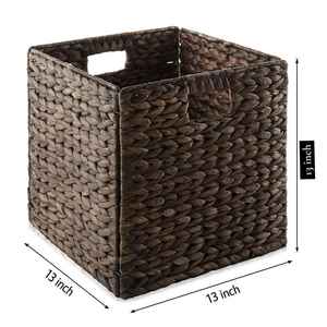 Set of 4 Water Hyacinth Cube Storage <b>Baskets</b> Espresso Woven Bins Foldable Natural Fiber Organizer <b>for</b> <b>Shelves</b> and Home Decor - Product Image 2