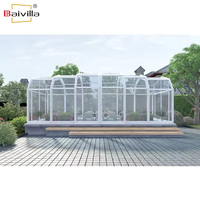 Autonome extérieur jardin hiver mobile solarium maison en verre autoportant électrique rétractable véranda