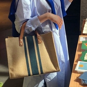 Women's Tote <b>Bag</b> <b>Canvas</b> Navy Blue And Black Stripes <b>Large</b> Capacity Magnetic Buckle Everyday Use Summer 2024 - Product Image 2