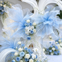 Y-057 Bunga Organza Raksasa Biru Muda & Putih, Karya Seni Floral Kain Tipis Buatan Tangan untuk Latar Belakang Panggung Pernikahan