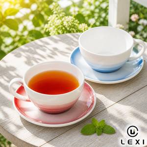 Juego de 2 Tazas <span class=keywords><strong>y</strong></span> Platos de Cerámica con Degradado Rojo <span class=keywords><strong>y</strong></span> Azul, Tazas de Porcelana Ombre para Café <span class=keywords><strong>y</strong></span> Té, para Hogar, Oficina, Cocina, Cafetería, Regalo - Product Image 1