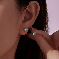 925 Silber Eisgrüne Kristall-Kleeblatt-Ohrstecker für Damen, Blumen-Ohrstecker mit AAA Zirkon, Geburtstagsgeschenk BSE1299