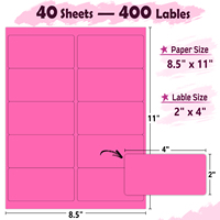 Etiquetas Autoadhesivas Fluorescentes Rosa Intenso de 2"x4", Etiquetas Mate Imprimibles para Impresoras Láser e Inyección de Tinta, 400 Unidades, Etiquetas Organizadoras para Almacenamiento y Mudanza