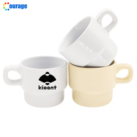 Nouvelles tasses à sublimation blanches et beiges en céramique de 250 ml, empilables, vierges, pour impression personnalisée, avec poignée