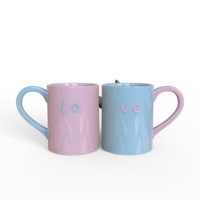 Vente en gros d'usine, tasses à boire personnalisées en céramique, motif animal bleu rose, chiens qui s'embrassent, tasse pour couple amoureux, souvenir de mariage, cadeau