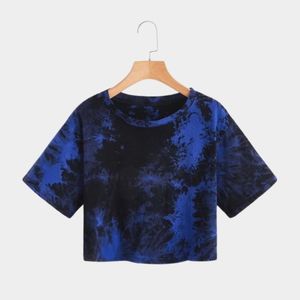 カスタムブランクカジュアルカスタムファッションドロップショルダークロップトップス女性用コットンクロップドトップTシャツ無地染め女性用Tシャツ - Product Image 5
