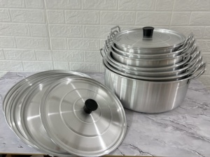 Ensemble de 7 casseroles en <span class=keywords><strong>aluminium</strong></span> de 28 à <span class=keywords><strong>40</strong></span> <span class=keywords><strong>cm</strong></span> de profondeur avec couvercles et poignées en alliage pour cuisinière à gaz, compatibles lave-vaisselle - Product Image 3